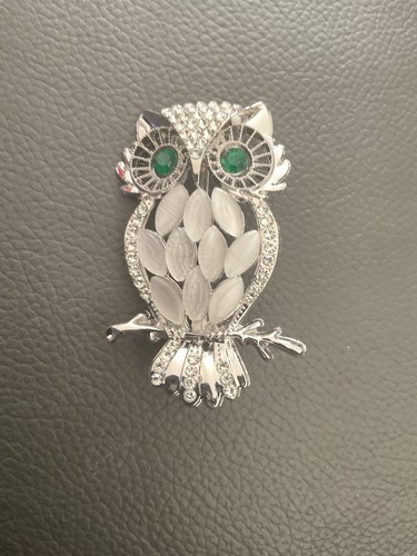 Silver coloured owl brooch - silver,