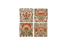 Ceramic Tile Coasters Antique Vintage Style Lotus Flower Design Set of 4