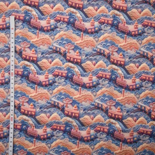 Polycotton fabric trains - fabric, 3d