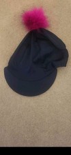 Navy Pink Pom Pom Riding Hat Cover New