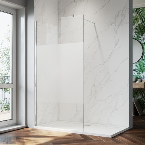 Half frosted walk shower - half,
