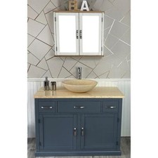 Bathroom Vanity Grey Painted Cabinet Wash Stand Cream Marble Top & Basin