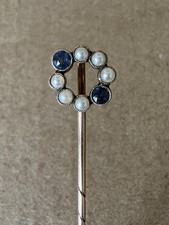 Edwardian 18ct Sapphire and Pearl Yellow Gold Stick Pin