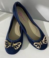 Dolcie Navy Blue Ballet Flats Gold Bow Detail – Elegant Slip On Shoes Size uk 6