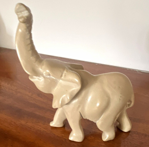 Beige ceramic elephant - beige,
