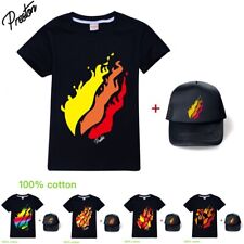 PRESTONPLAYZ Kids T-Shirt + Cap Set Flame Cotton Short Sleeve Casual Tee Top