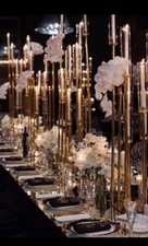 8 Arm Gold Candlestick Candelabra  Table Centrepiece. Wedding Decor. HIRE ONLY.