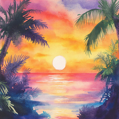 Sunset watercolour wall decal - watercolour,