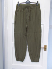 Ladies Trousers Size 14 Khaki Green George Elasticated Linen mix