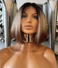 Brown Lace Front Wig Chestnut Blonde Wig Short Bob Wig Centre Part Wig Short Bob