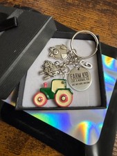 Personalised Initial letter Farm Kid Keyring Charm Set Animals Tractor Gift Set