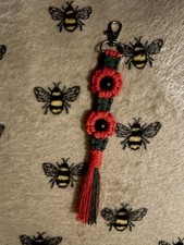Macrame Poppy Key Chain/ring,  Clip, Handmade bag zip charm tassel. Flower