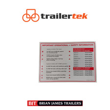 Brian James Trailers Operational  Safety Information Sticker inc tyre pressures