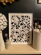 Large Hand Carved Effect Floral Plaque Wall Art Ivory Bohemian Shabby Chic Panel