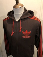 RETRO ADIDAS HOODED TRACKSUIT TOP SIZE SMALL BROWN