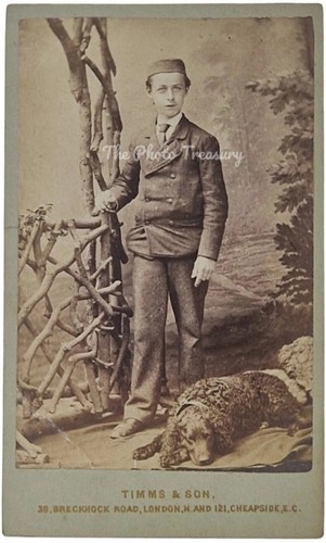 Cdv boy with sleeping dog - cdv,