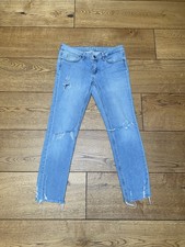 Zara Woman 21975 Light Blue Stretch Denim Ripped Raw Skinny Jeans Size 10 EU 38