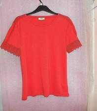 MATALAN PAPAYA UK 14 ORANGE RED LACE SHORT SLEEVE SUMMER T SHIRT TOP LADIES