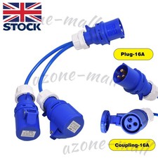 16 AMP TO 2 X 16 AMP SOCKETS 2WAY BLUE SPLITTER 240V CARAVAN HOOK UP POWER 16A