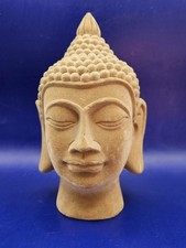Beige Flocked Felt Thai Buddha Bust Ornament Sculpture