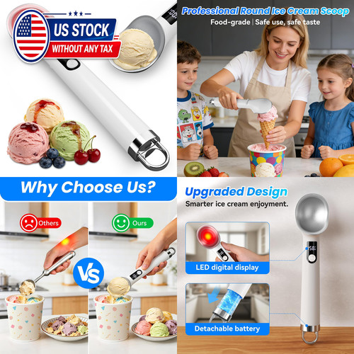 Heated ice cream scoop with - heated,