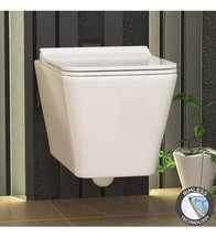 Elena Wall Hung White Square Rimless Toilet Bathroom Pan & Slim Soft Close Seat
