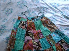 JOE BROWNS Hippy Boho Gypsy Skirt Drawstring Blue Multicolour Tiered Patchwork