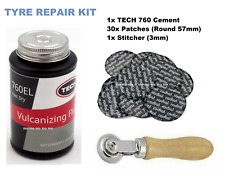 TECH Vulcanising Cement Tyre Glue & 30 Tyre Repair Patches 57mm w/ Patch Roller