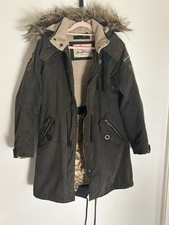 Paul's Boutique Y2K Women's Green Fully Lined Parka Coat Faux Fur Hood M 10 VGC