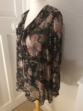 Size 22 Evans Black Floral Mix Floaty Boho Ruffle Chiffon Blouse & Camisole VGC