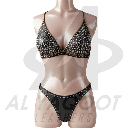 Studded leather bra panty - bra,