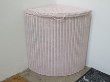 Vintage Small Pale Matt Pink Lloyd Loom Style Corner Laundry Basket or Linen Bin