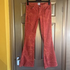 BDG 70’s Inspired Hippy Orange Flared Cord Trousers Indian Paisley Size 28 W
