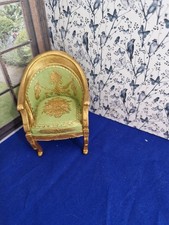 Dolls House 1.12th Furniture Resin Baroque Armchair. Green And Gold Hand Painted