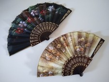 TWO GORGEOUS VINTAGE SPANISH FANS WITH BEAUTIFUL FLORAL DESIGNS