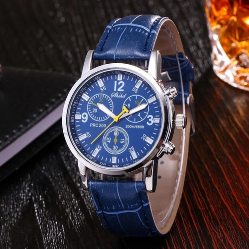 Men watch with leather strap - watch,