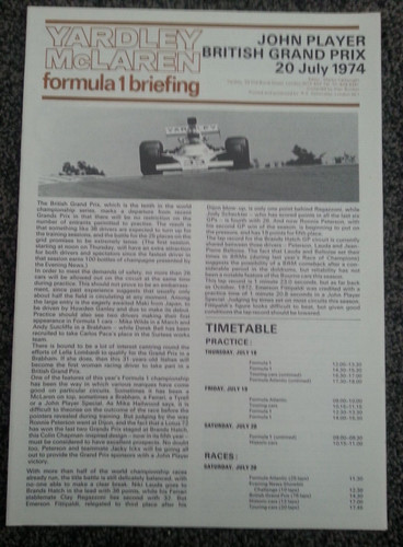 Yardley mclaren bulletin - bulletin, 1974