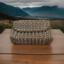 Crystal Clutch Bag with Metal Chain –Fully Stone Embellished Evening Party Purse