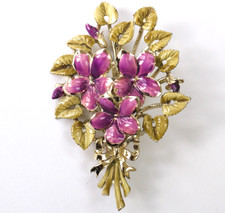 Exquisite violets brooch, signed, March birthday brooch