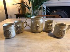 Sutton-On-Hull vintage mushroom stoneware pottery. 4 cups/mugs and a jug