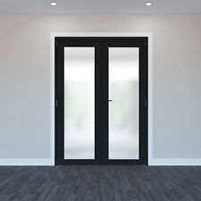 1597mm Prefinished black Contemporary 1 Lite Internal French doors Frosted glass