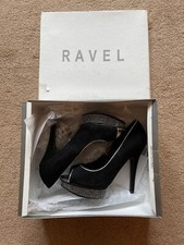 Ravel black ladies platform high heels sparkly diamante stud party shoes uk 4
