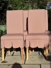 Scalloped skirt edge ticking stripe dining Chairs x 4