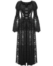 Dark in Love Womens Long Baroque Gothic Embossed Rose Velvet & Lace Dress Jacket