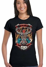 Devil Head - Womens Biker T-Shirt Motorbike Indian Motorcycle Cafe Racer 
