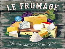 METAL VINTAGE SHABBY-CHIC TIN SIGN LE FROMAGE PLAQUE/FRIDGE MAGNET