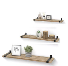 Set of 3 Floating Shelves Paulownia Wood Wall Mounted Display & Storage Racks