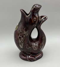 Kernewek Pottery Cornwall Seal Gurgle Jug Vase Brown 18.5cm/7” Vintage Honeycomb