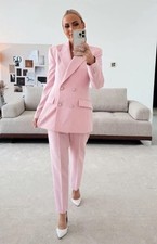 ZARA NEW PINK Double Breasted Blazer Jacket/And MATCHING TROUSER Size M Co Ord 