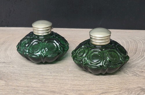 Antique glass inkwells green - glass,